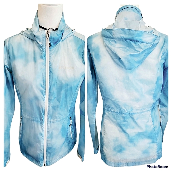 Columbia Omni Tech Packable Windbreaker Rain Jacket Blue Tie Dye Size M - Picture 9 of 9